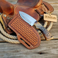 Copper Damascus Knife with Ram Horn Handle, 7" Full Tang