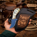 Coalridge Cowboy Skinner Knife 6" Ram Horn Handle Black Coated Blade Buffalo Sheath
