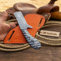 Damascus Straight Edge Cowboy Cleaver Knife 7" Pakka Wood Handle with Grooved Grip
