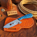 Azure Trail Cowboy Knife 8" Blue Resin Handle Full Tang Western Pancake Sheath