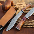 Damascus Tracker-Kukri Hybrid Knife with Colored Bone Handle
