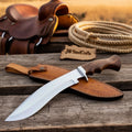 Walnut Handle Bowie Knife with Hand-Forged Carbon Steel Blade for Hunting & Outdoor Use