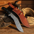 Moorhaus Damascus Kukri Black Resin Handle Full Tang Chopper Leather Sheath 15"