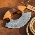 Arctic Rocker Ulu Knife – Hand-Forged Damascus Blade with Multi-Wood Handle for Effortless Chopping