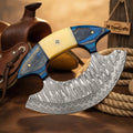 Pakkawood Handle Ulu Rocker – Hand-Forged Damascus Steel Crescent Knife with Mosaic Pin Detail