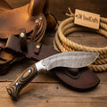 Damascus Tracker-Kukri Hybrid with Micarta Handle and Steel Bolster