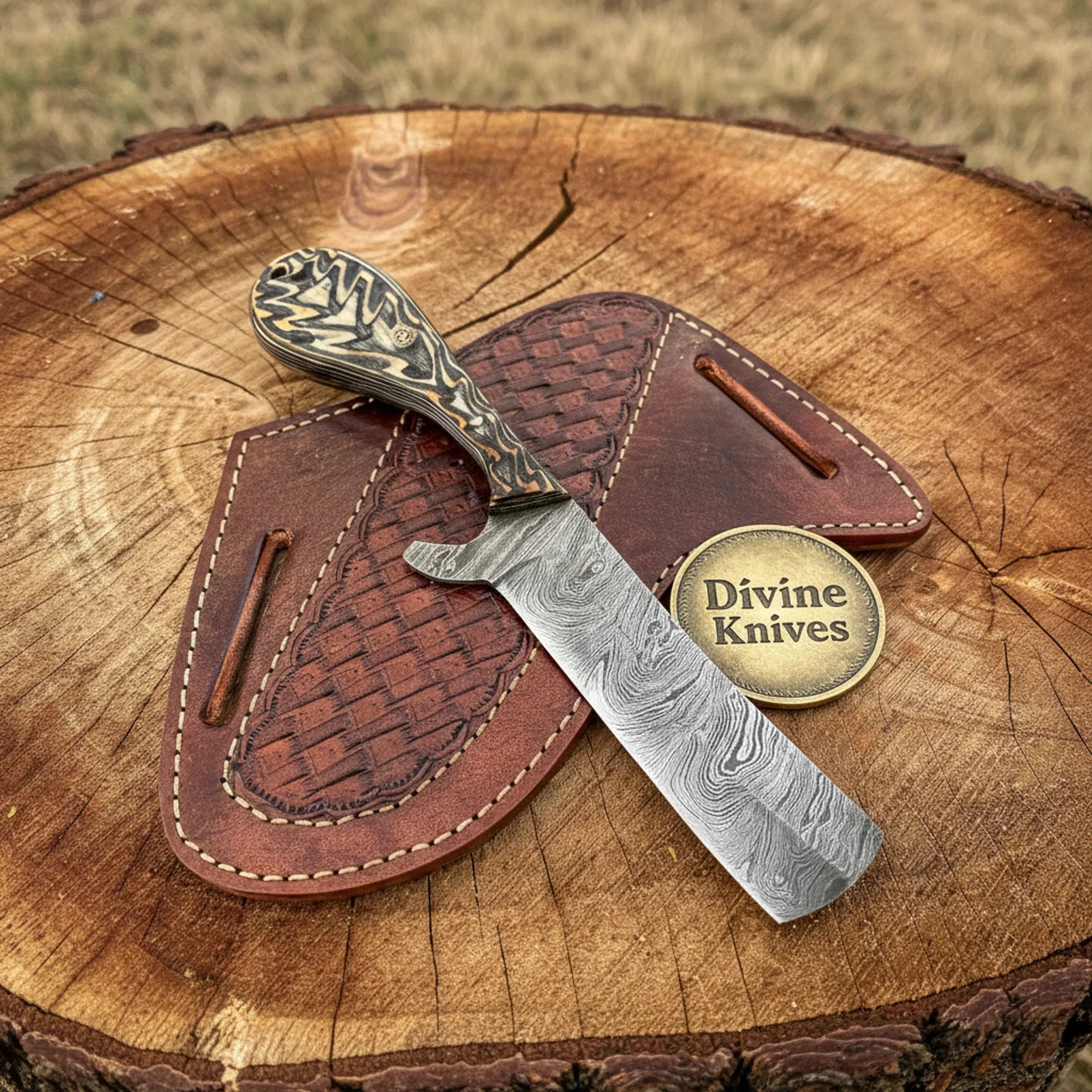 Cowboy Bull Cutter Knife with Turquoise Handle – Handcrafted Ranch Blade with Crossdraw Sheath