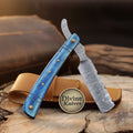 Blue Pakkawood Damascus Straight Razor – Handcrafted Cut-Throat Razor with 3–4 Inch Blade