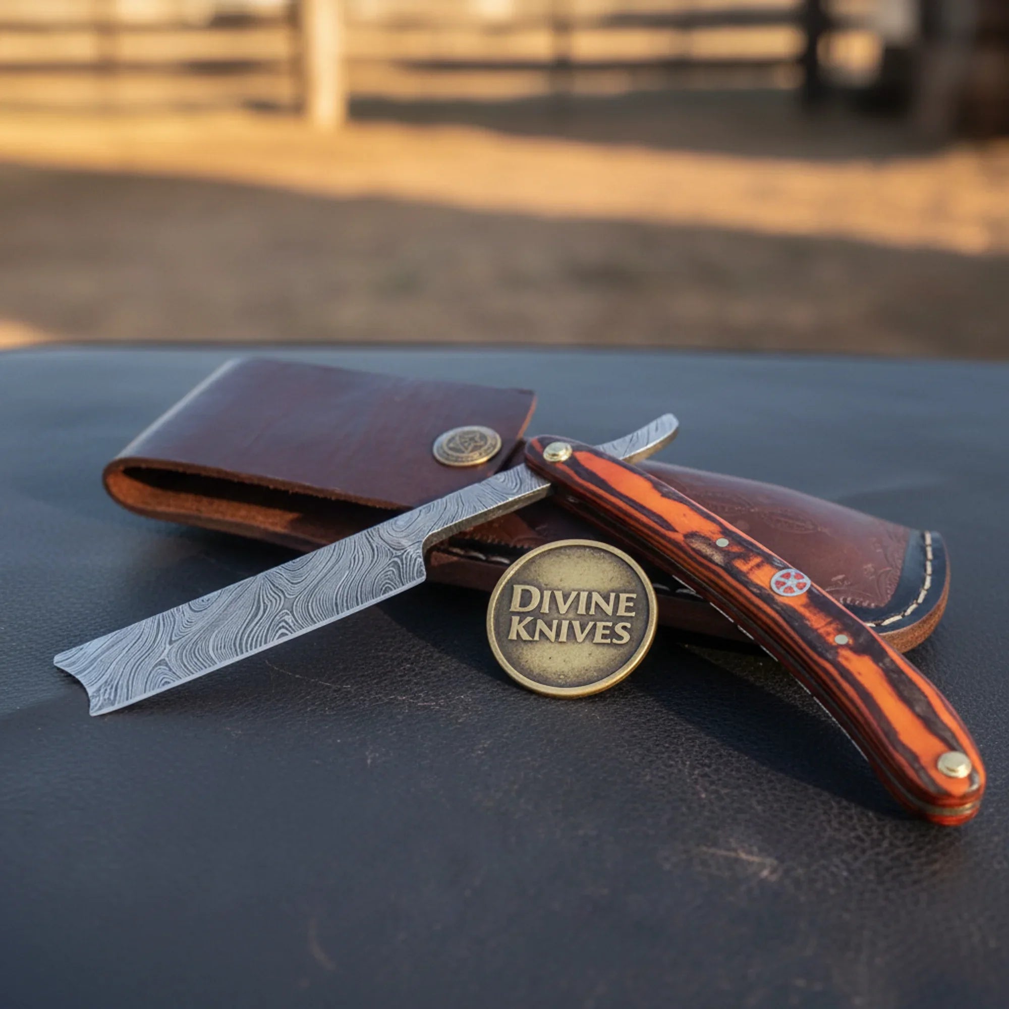 Colored Pakkawood Damascus Straight Razor – Handcrafted Vibrant Cut-Throat Razor with 4-Inch Blade