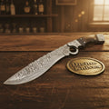 Burl Wood Handle Damascus Bowie Knife for Outdoor Adventures