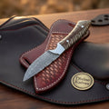 Pine Cone Resin Cowboy Knife with Damascus Blade – Handmade Outdoor & Hunting Tool
