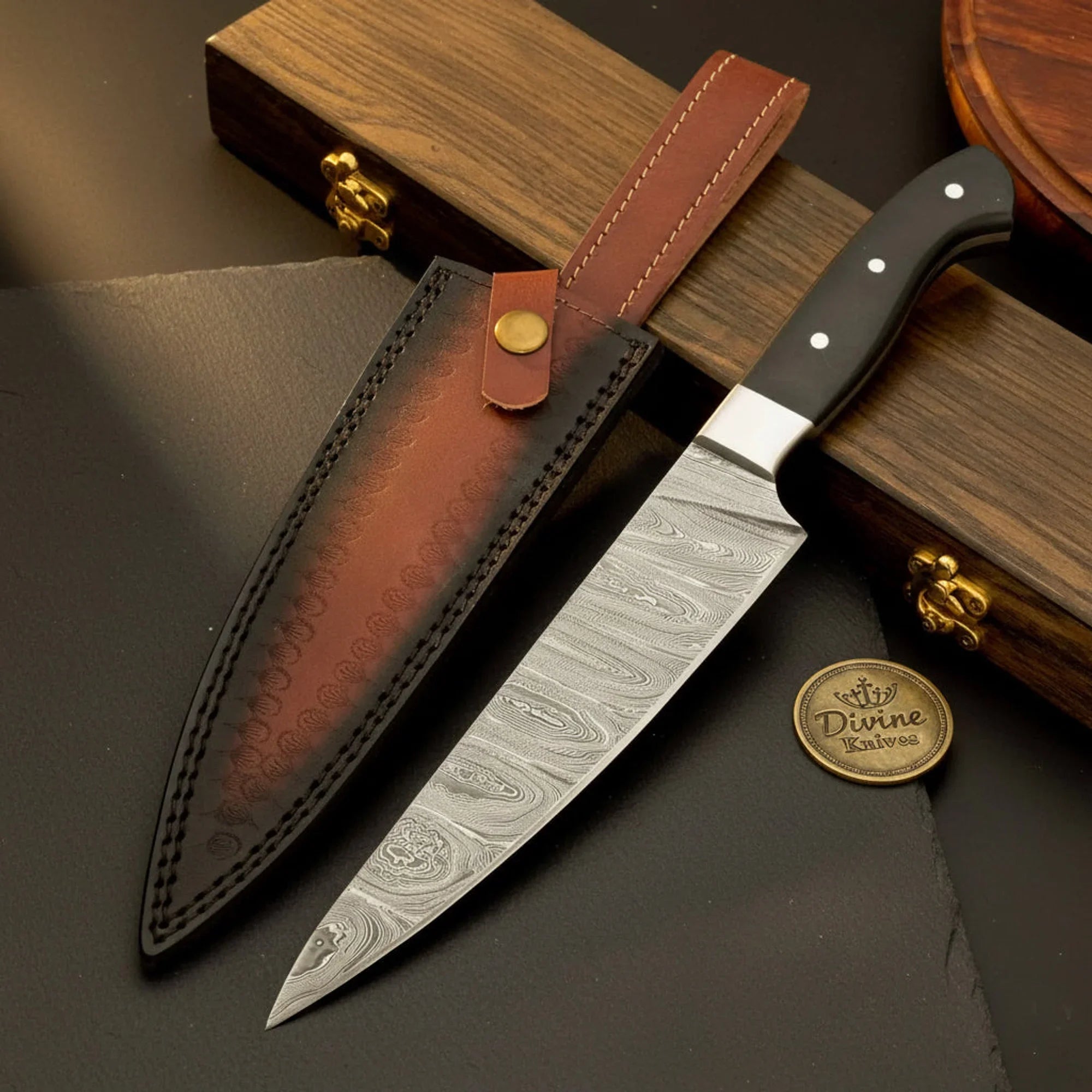 Classic Bowie Knife with Wood Handle & Leather Sheath – Handcrafted Outdoor Collector's Piece