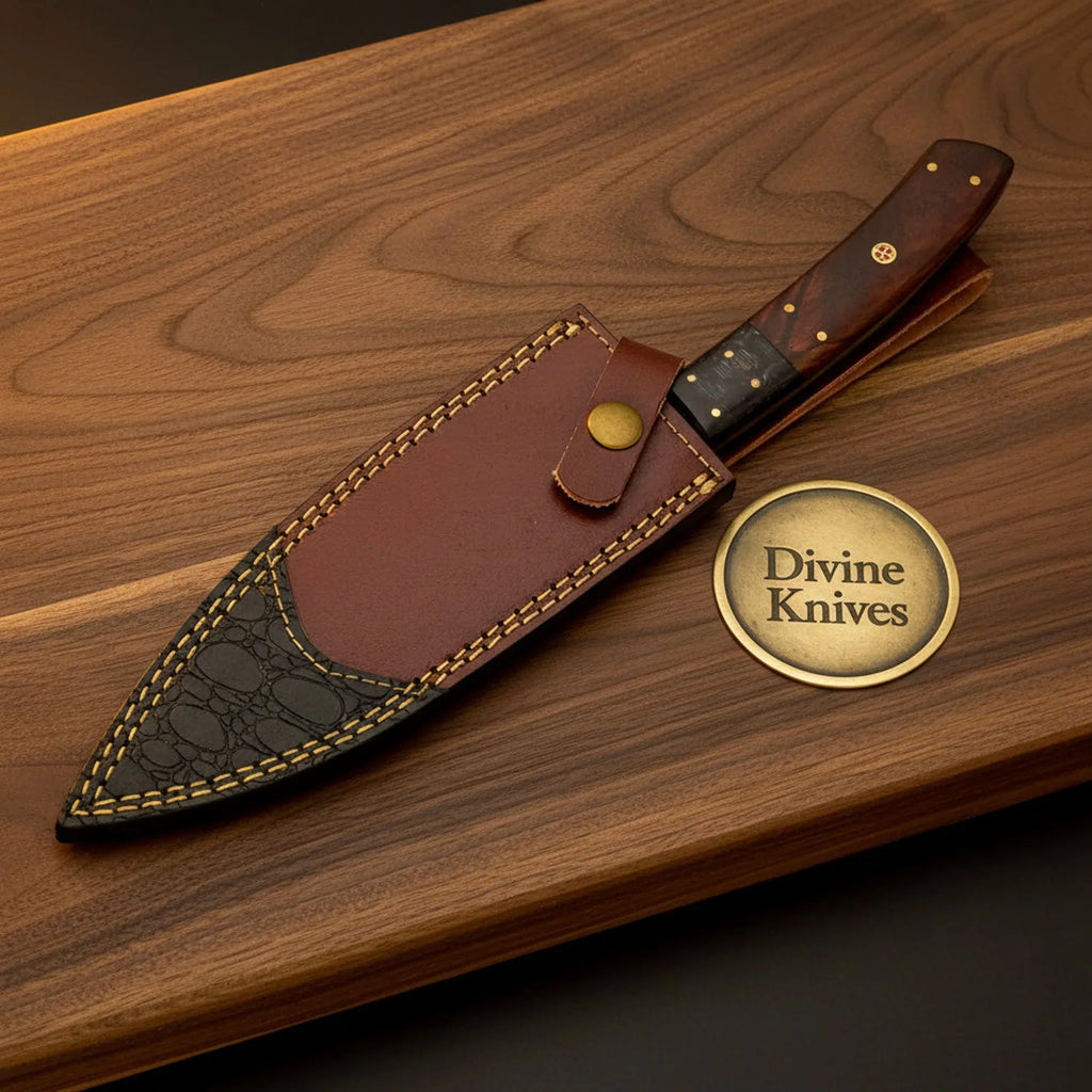 Classic Bowie Knife with Wood Handle & Leather Sheath – Handcrafted Outdoor Collector's Piece