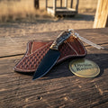 Ram Horn Cowboy Knife with Black-Coated Rasp Steel Blade – Rugged Outdoor Tool