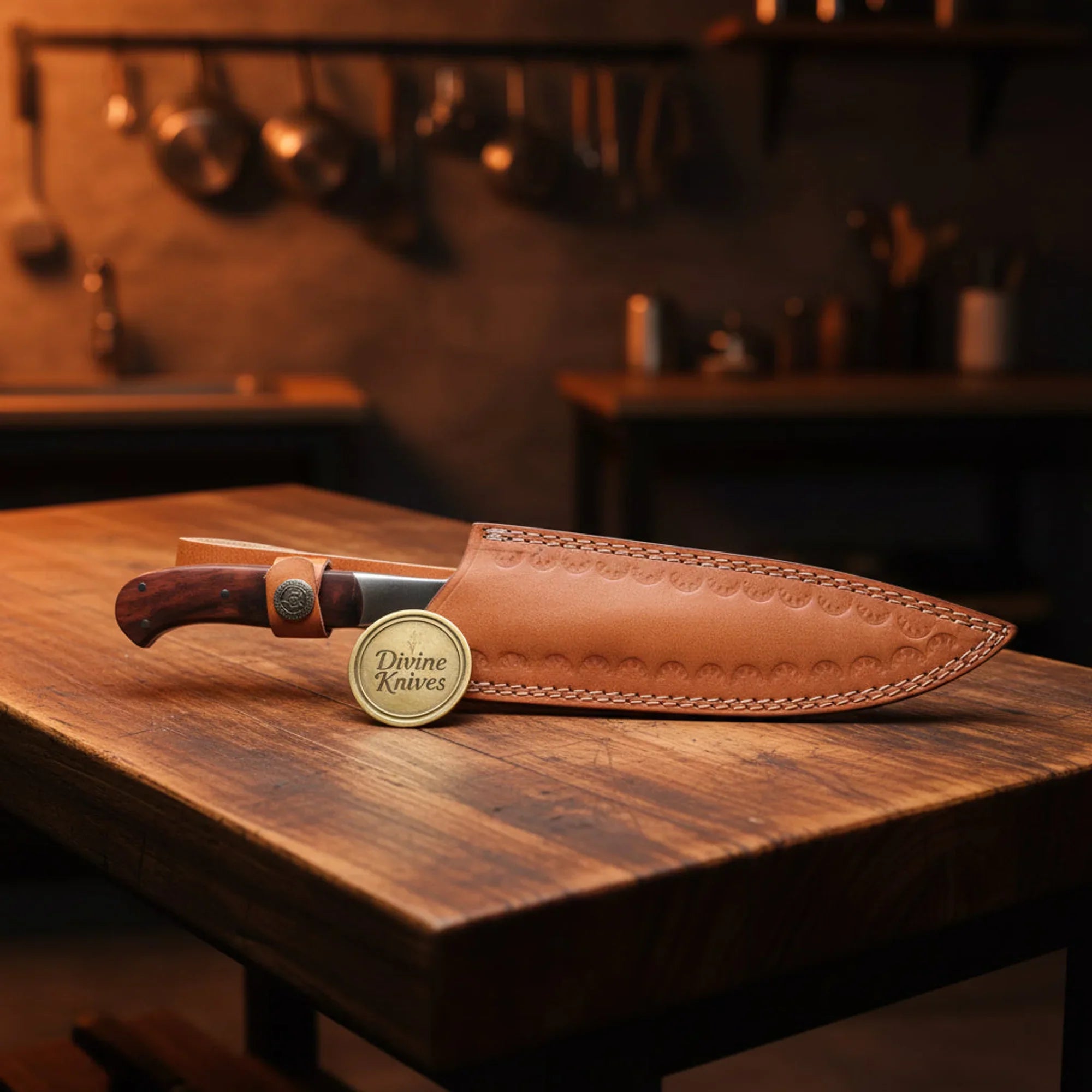 Polished Chef Knife with Rosewood Handle for Daily Kitchen Prep