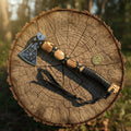 Vegvisir Compass Viking Axe with Leather Laced Handle