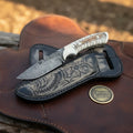 Pine Cone Resin Cowboy Knife with Damascus Blade & Floral Sheath