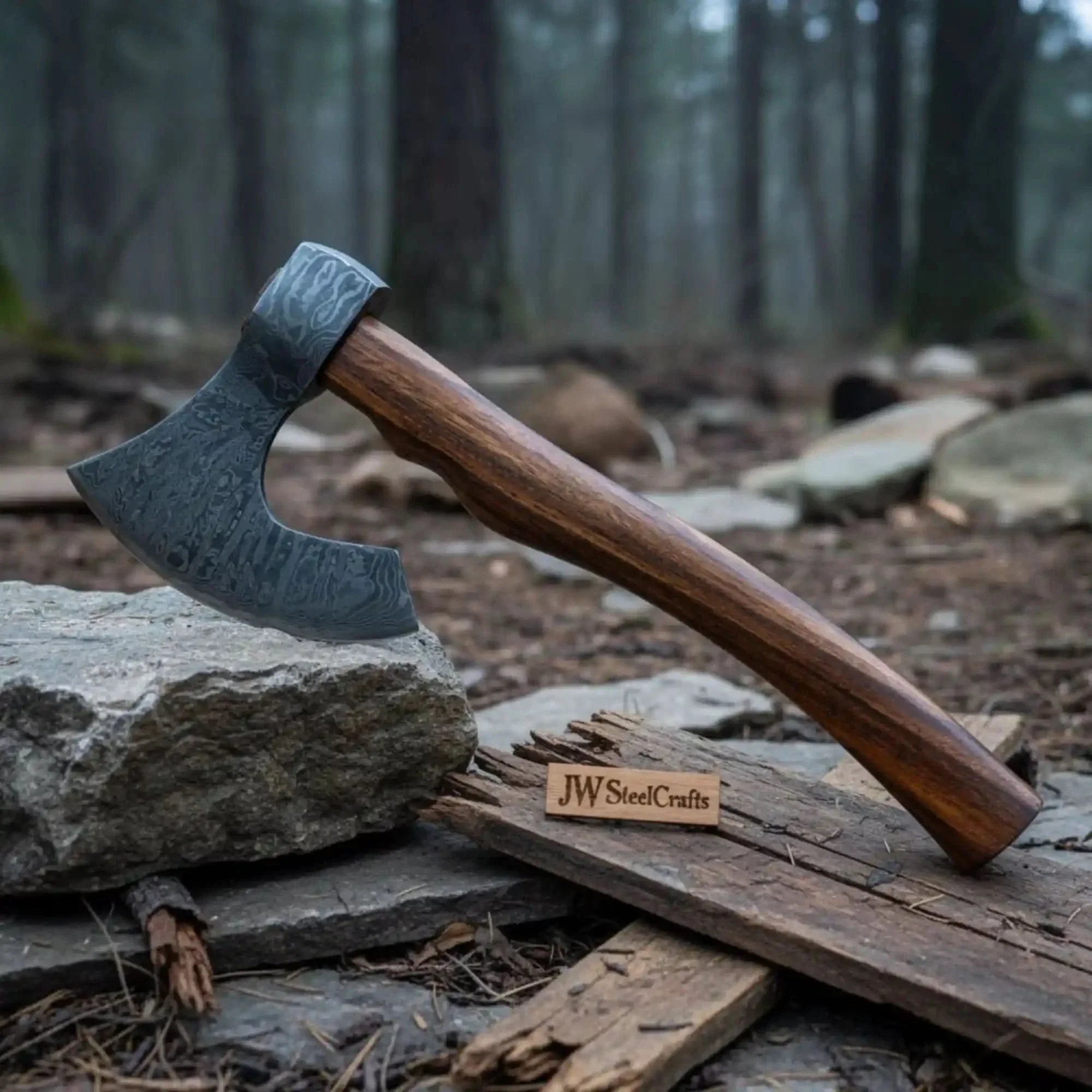 Viking Damascus Bearded Axe with 19 Inch Rosewood Handle