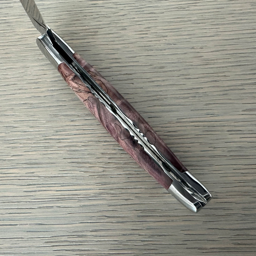 Laguiole en Aubrac Handcarved Plates Multipurpose Knife with Stabilized Purple Poplar Burl, 4.75-Inches