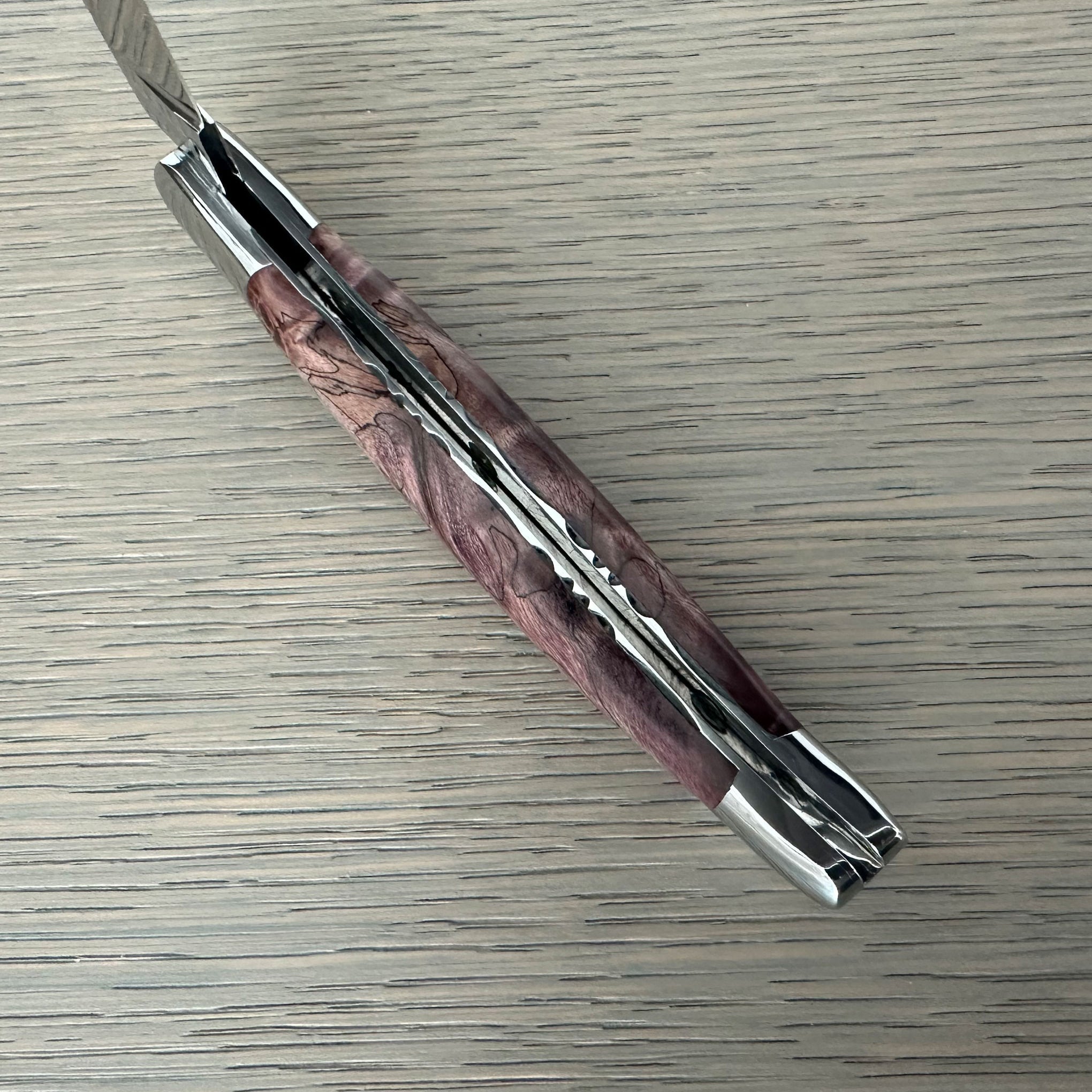 Laguiole en Aubrac Handcarved Plates Multipurpose Knife with Stabilized Purple Poplar Burl, 4.75-Inches