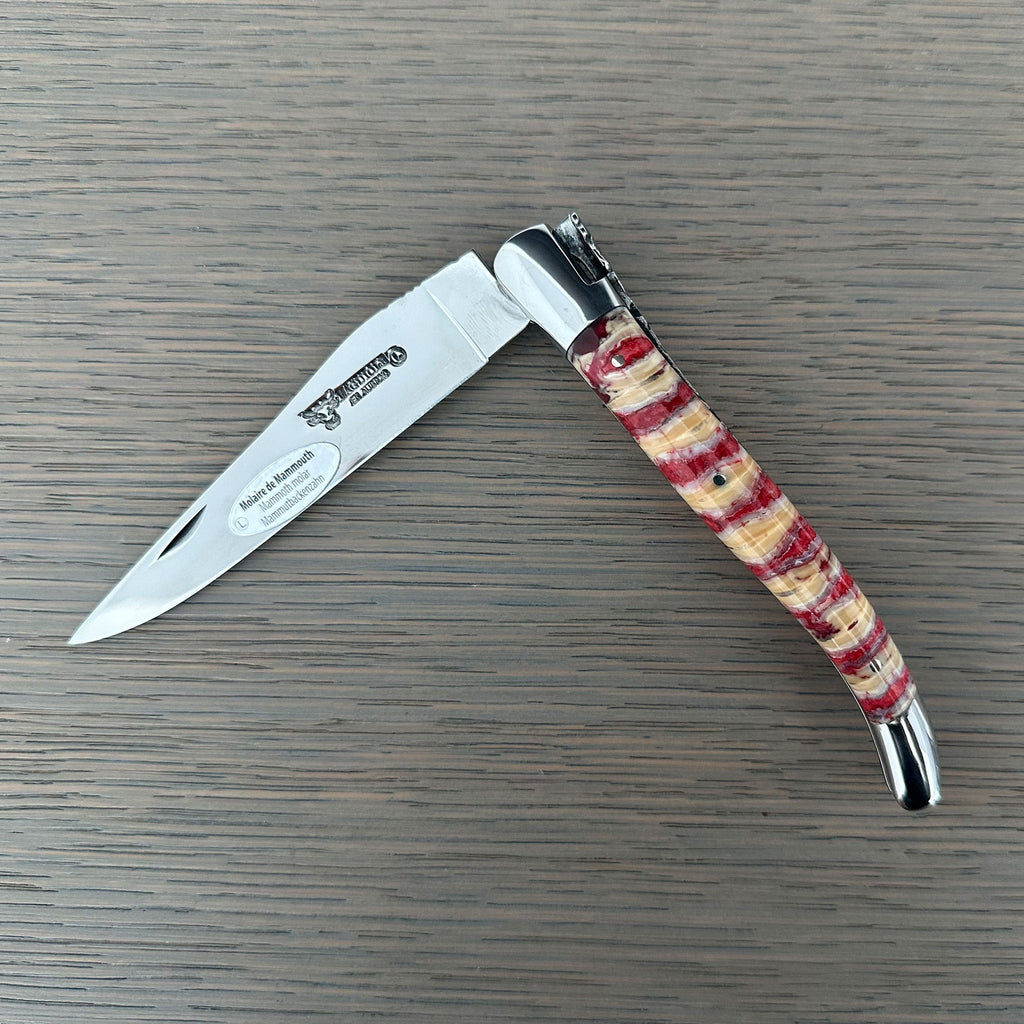 Laguiole en Aubrac Handcarved Plates Multipurpose Knife, Red Mollar Handle, 4.75 inches