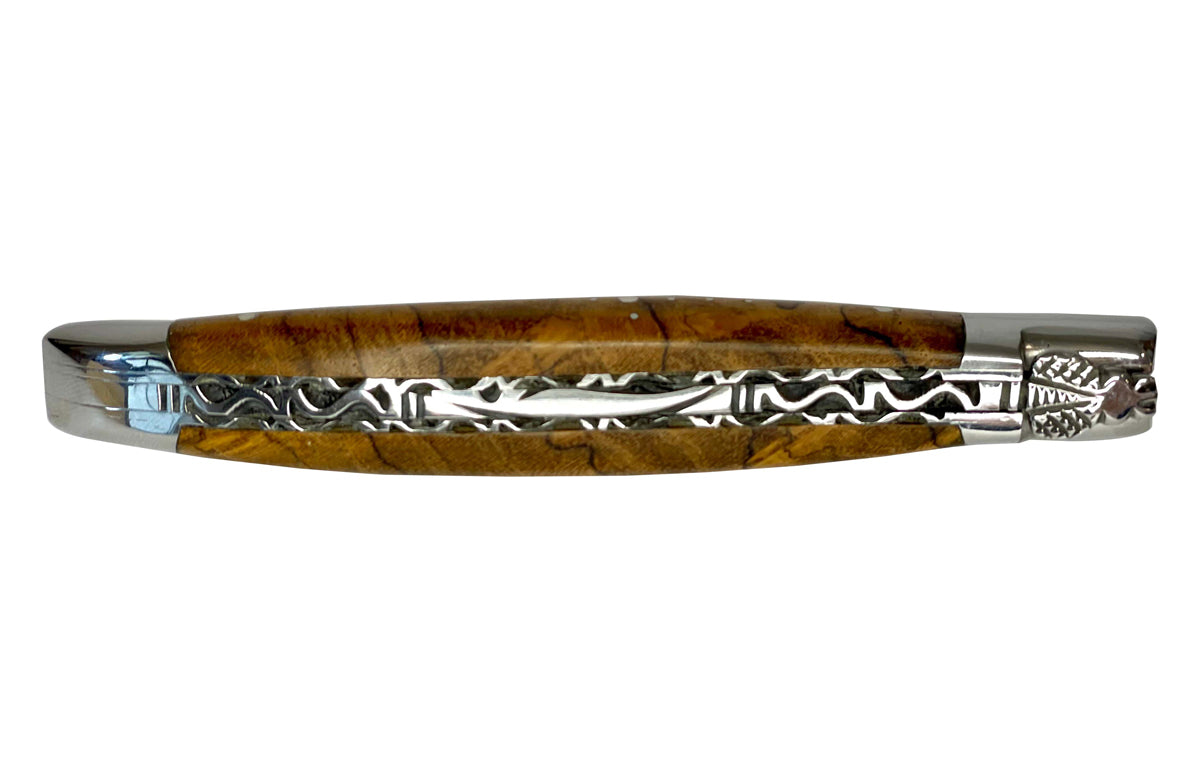 Laguiole en Aubrac Handcarved Plates Multipurpose Knife with Teak Wood Handle, 4.75-Inches