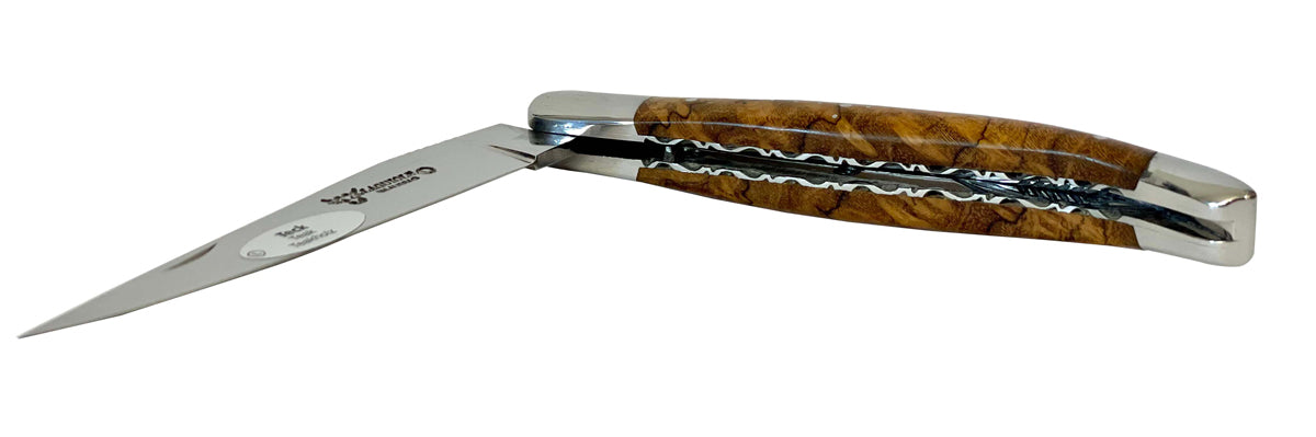Laguiole en Aubrac Handcarved Plates Multipurpose Knife with Teak Wood Handle, 4.75-Inches