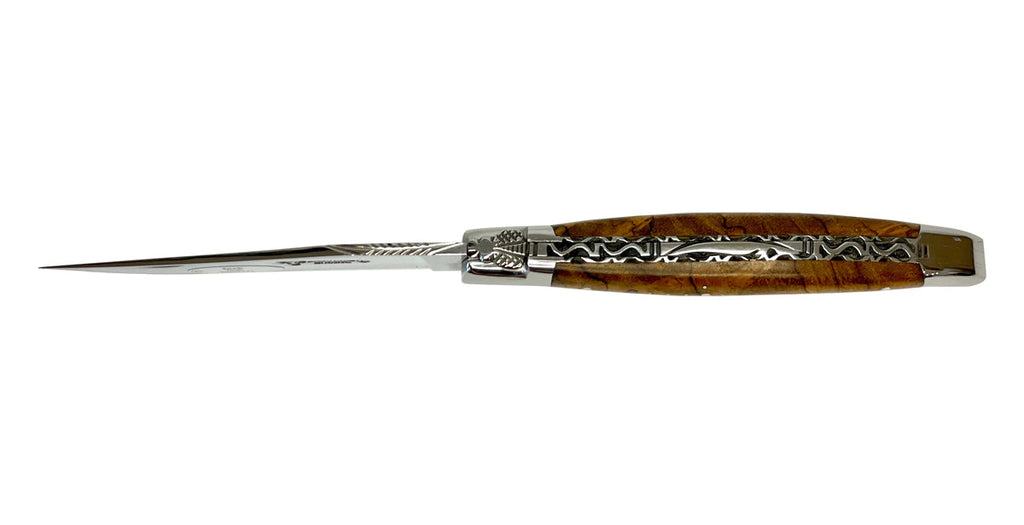 Laguiole en Aubrac Handcarved Plates Multipurpose Knife with Teak Wood Handle, 4.75-Inches