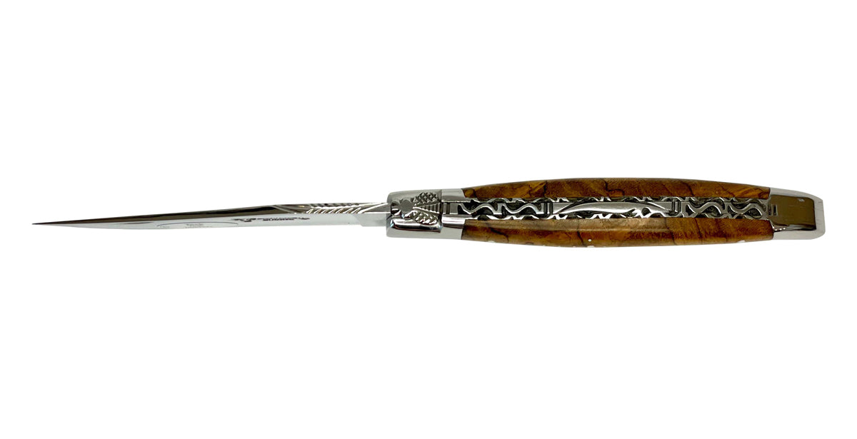 Laguiole en Aubrac Handcarved Plates Multipurpose Knife with Teak Wood Handle, 4.75-Inches