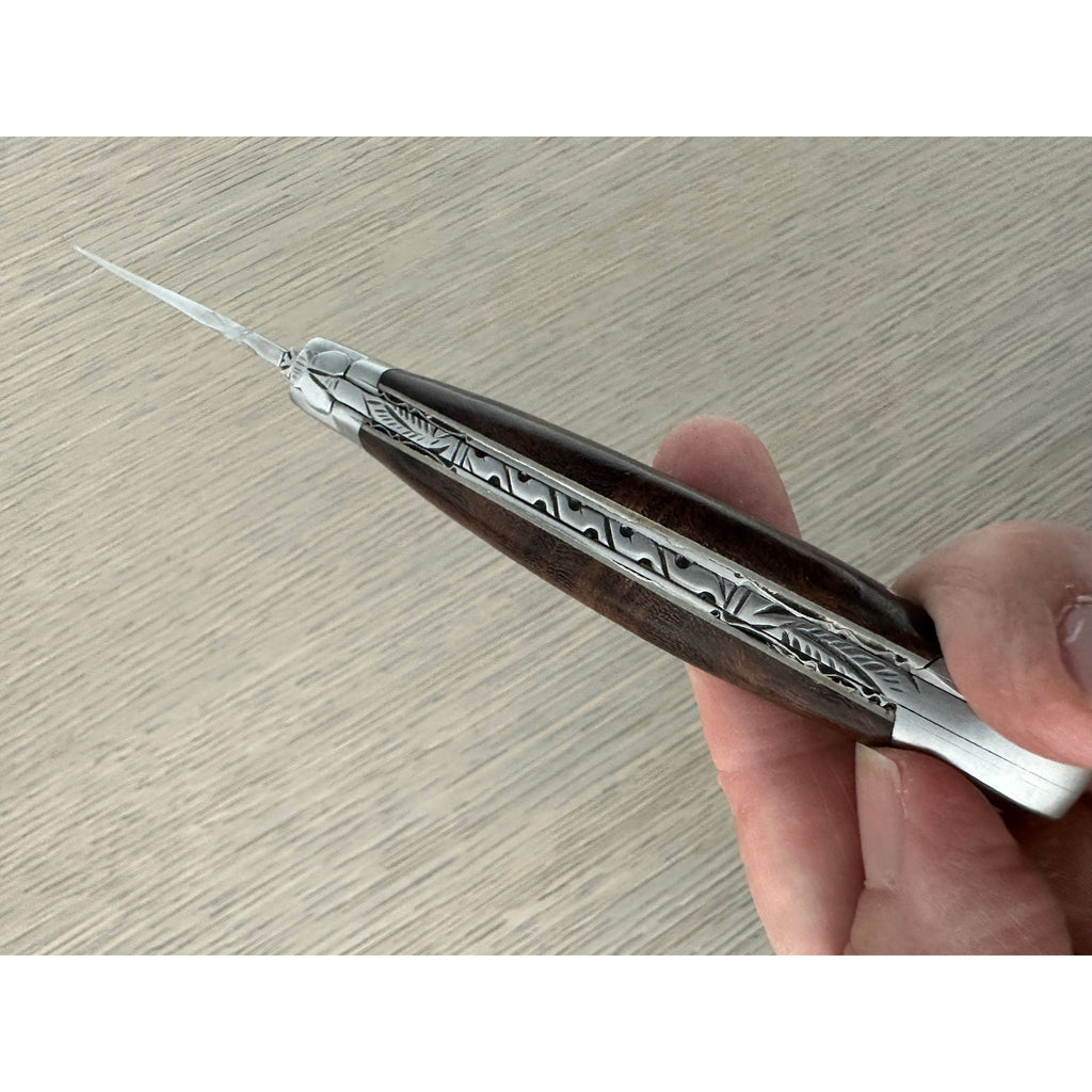 Laguiole en Aubrac Handcrafted Double Plates Multipurpose Knife with Rich Iron Wood Handle, 4.75-Inches
