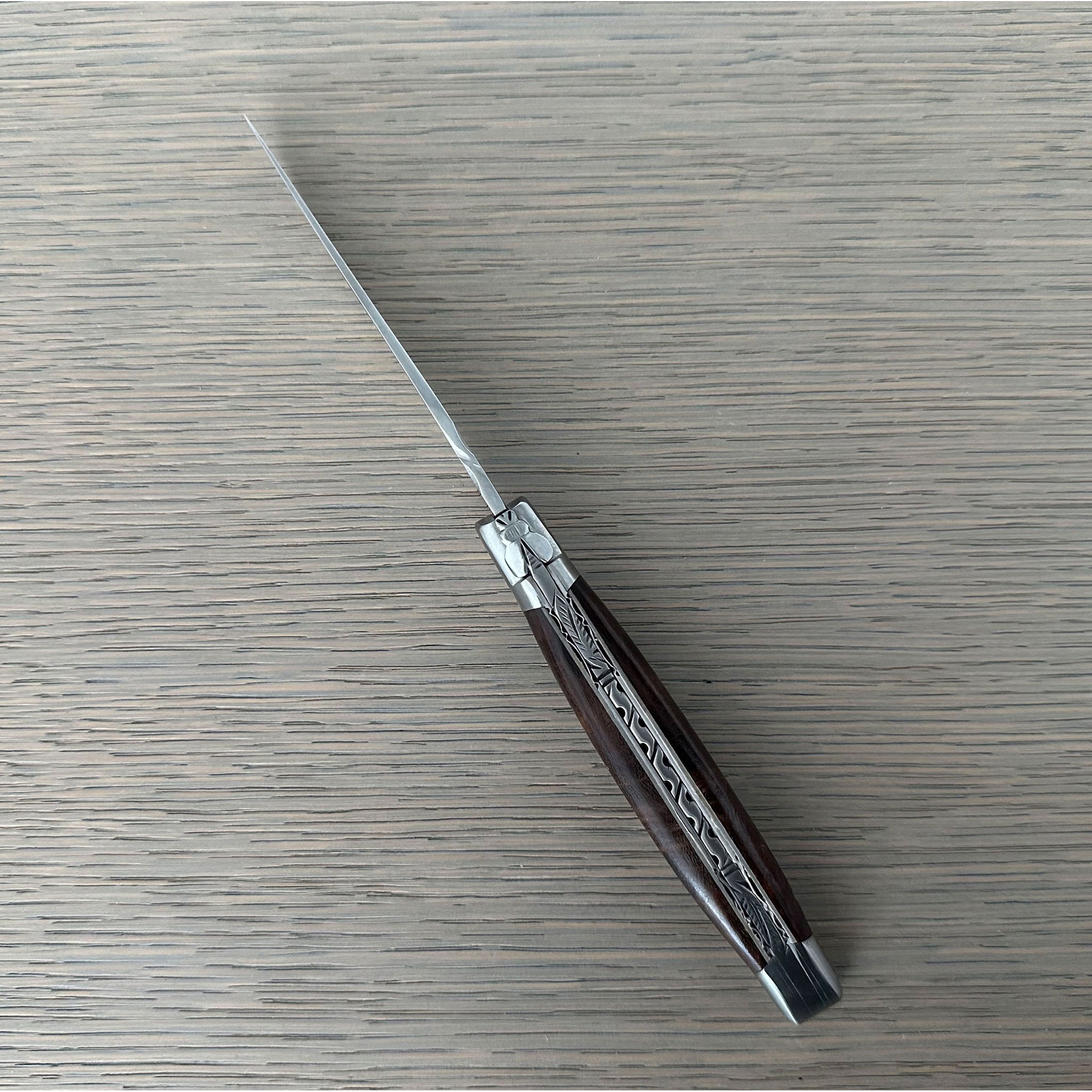 Laguiole en Aubrac Handcrafted Double Plates Multipurpose Knife with Rich Iron Wood Handle, 4.75-Inches