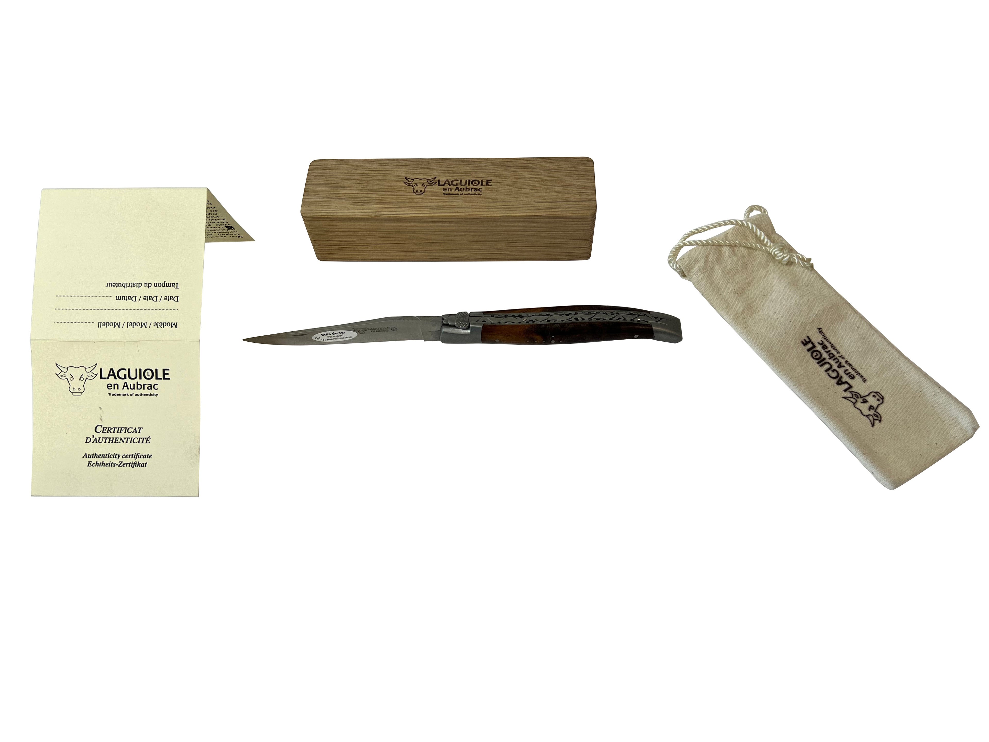 Laguiole en Aubrac Handcrafted Double Plates Multipurpose Knife with Rich Iron Wood Handle, 4.75-Inches