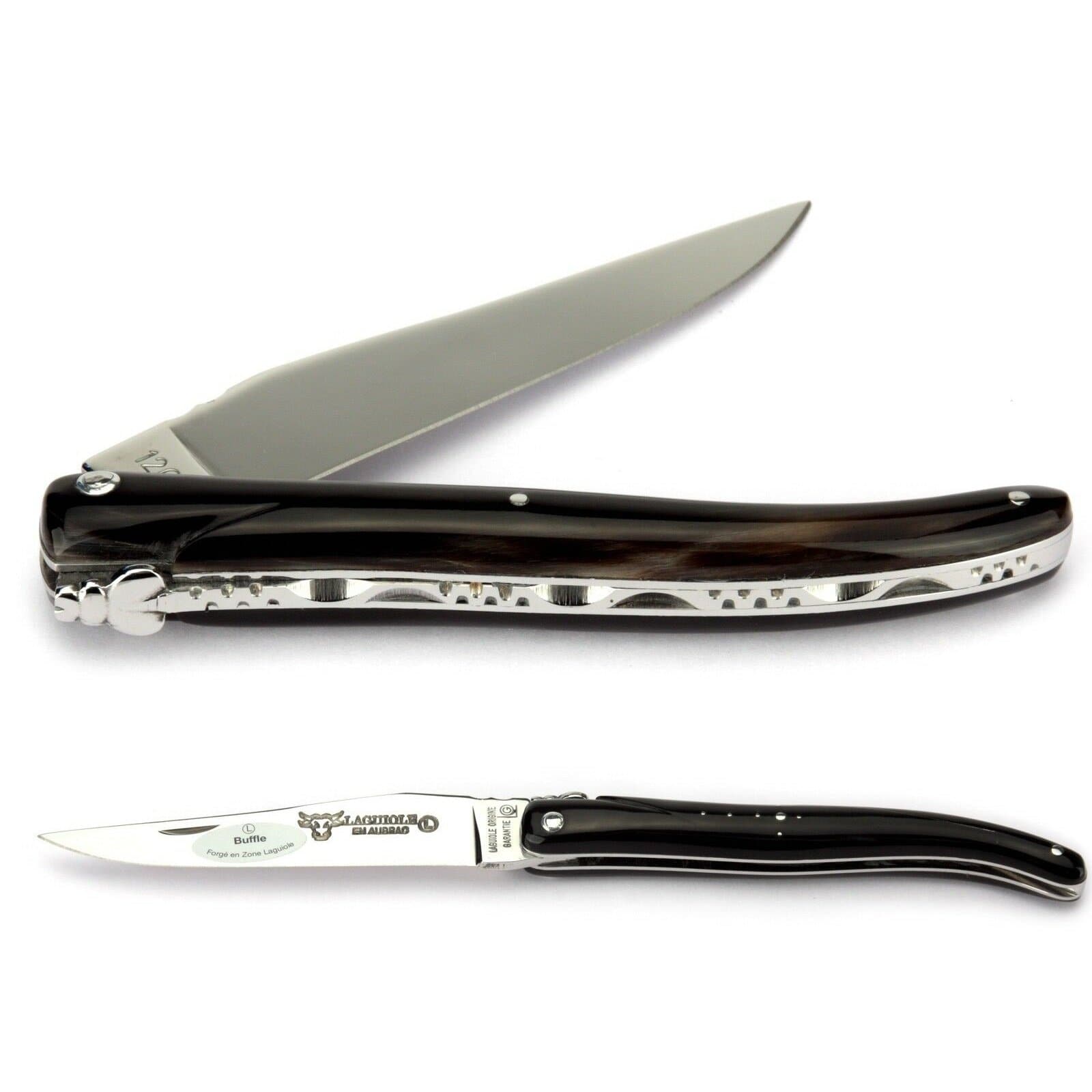 Laguiole en Aubrac Handcrafted Plated Multipurpose Knife, Full Buffalo Horn Handle, 4.75 inches