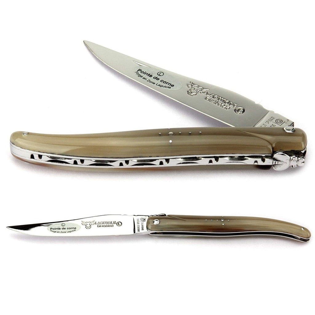 Laguiole en Aubrac Handcrafted Plated Multipurpose Knife, Full Solid Horn Handle, 4.75 inches