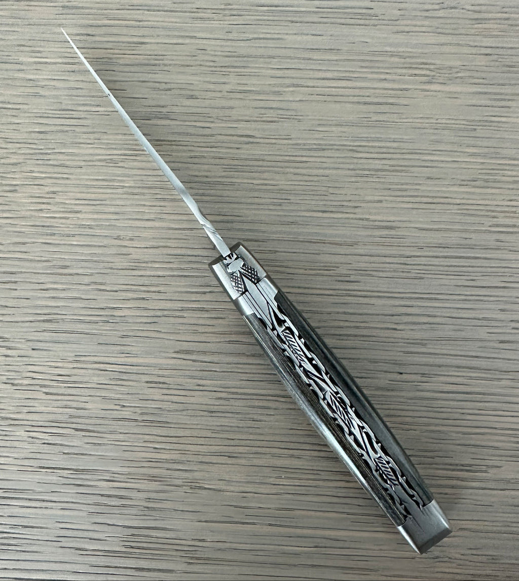 Laguiole en Aubrac Double Plated Knife Grey Pakka Handle, 4.7"