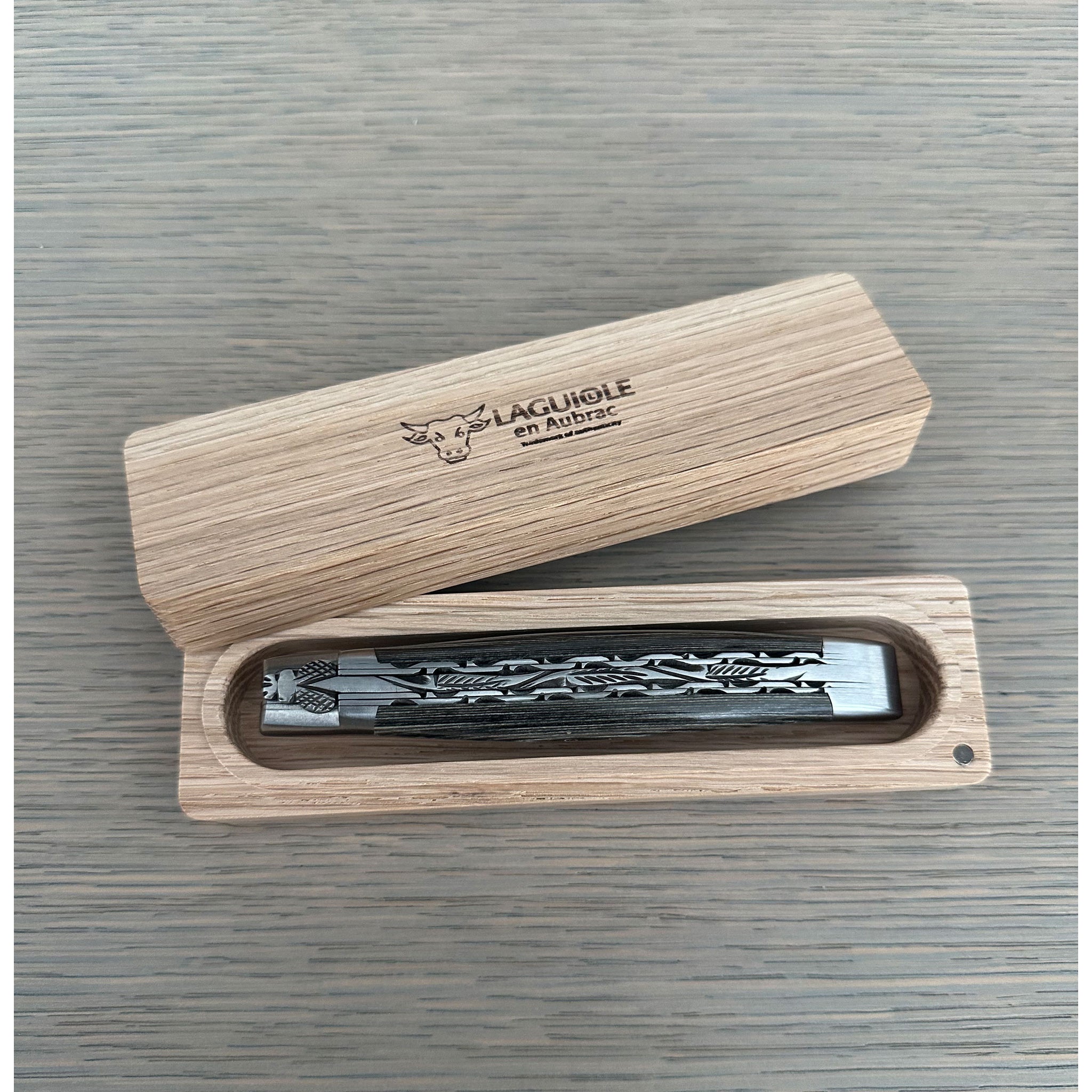 Laguiole en Aubrac Double Plated Knife Grey Pakka Handle, 4.7"