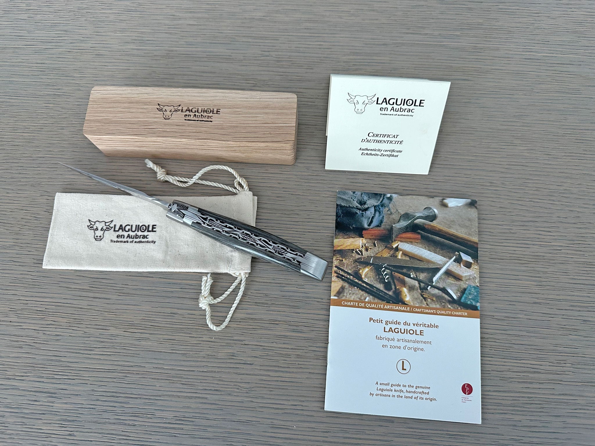 Laguiole en Aubrac Double Plated Knife Grey Pakka Handle, 4.7"