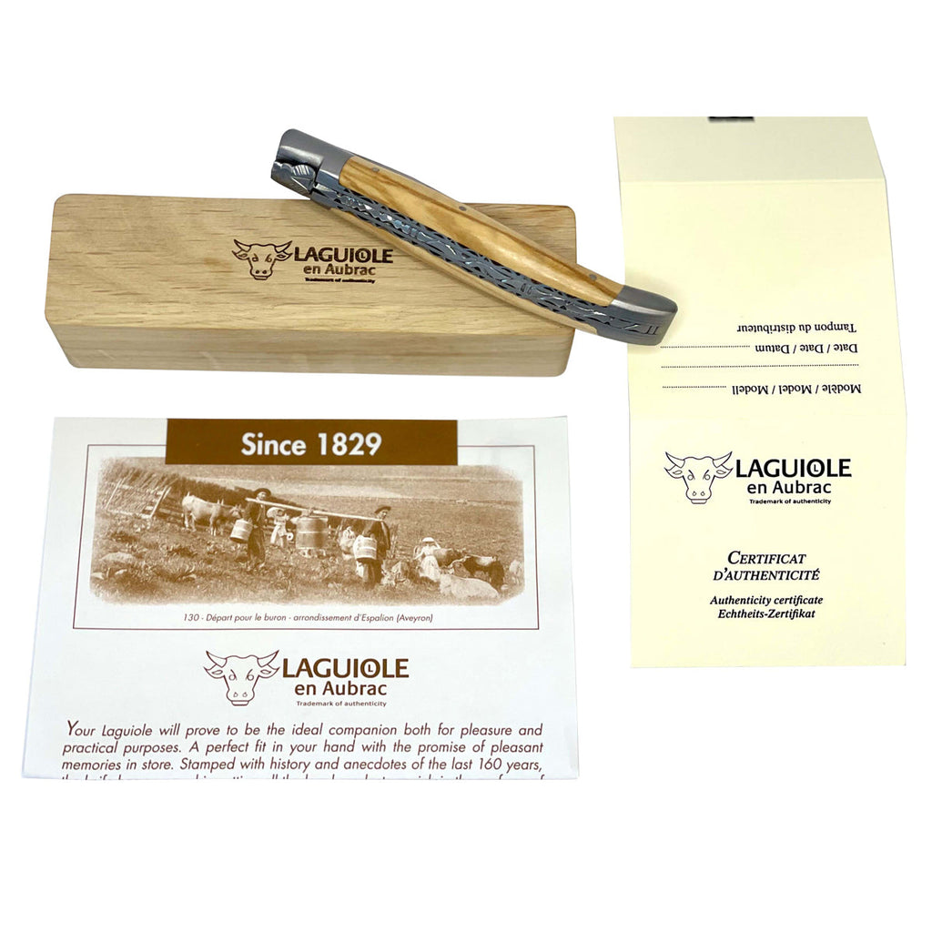 Laguiole en Aubrac Double Plated Knife Olive Wood Handle, 4.7"