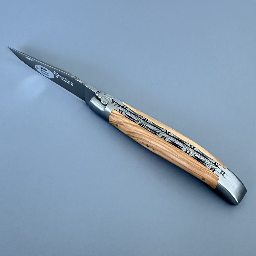 Laguiole en Aubrac Double Plated Knife Olive Wood Handle, 4.7"