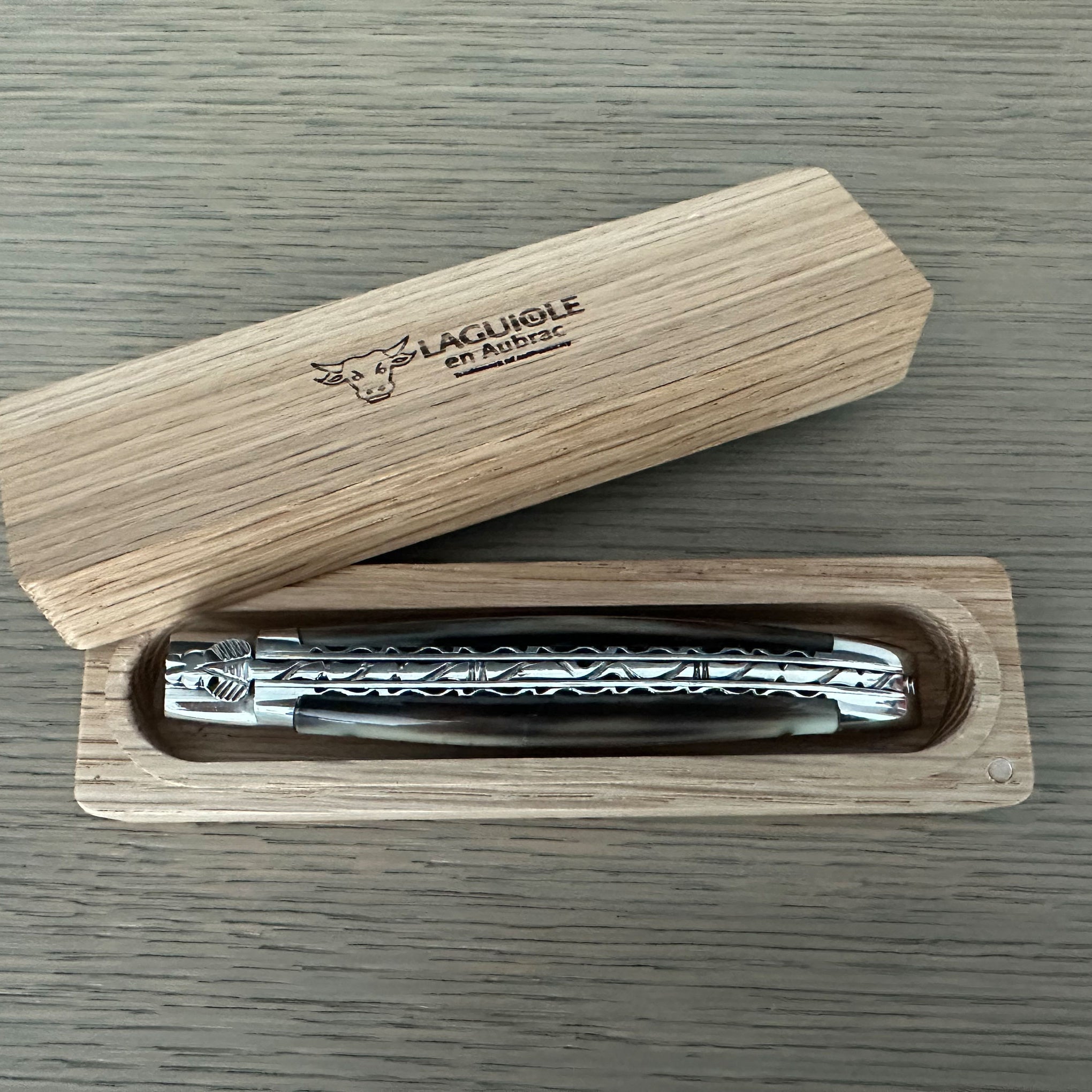 Laguiole en Aubrac Double Plated Folding Knife - Solid Horn, 4.75"