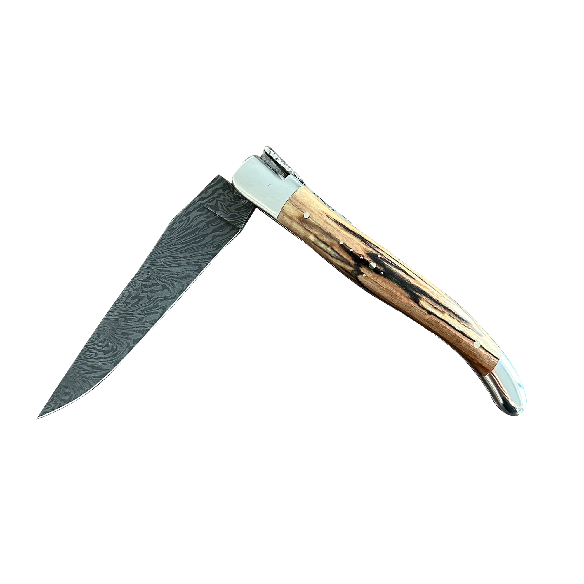Laguiole en Aubrac Handcraft Double Plated Damascus Folding Knife, Aubrac Wood Handle, Special Forged Bee, 4.75-in