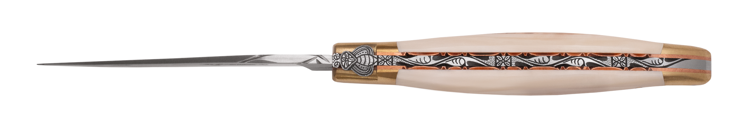 Laguiole en Aubrac Le Bijou Luxury Multipurpose Knife, 4.8-in (12cm), Warthog Tusk Handle, With  Brass Bolsters, And Two Copper Plates
