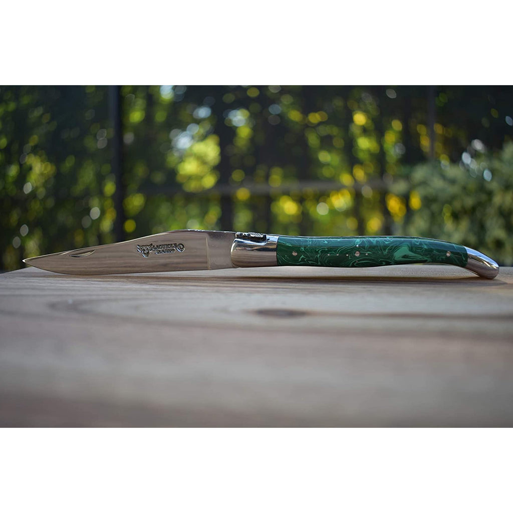 Laguiole en Aubrac Double-Plated Knife – Malachite Handle, 4.7″