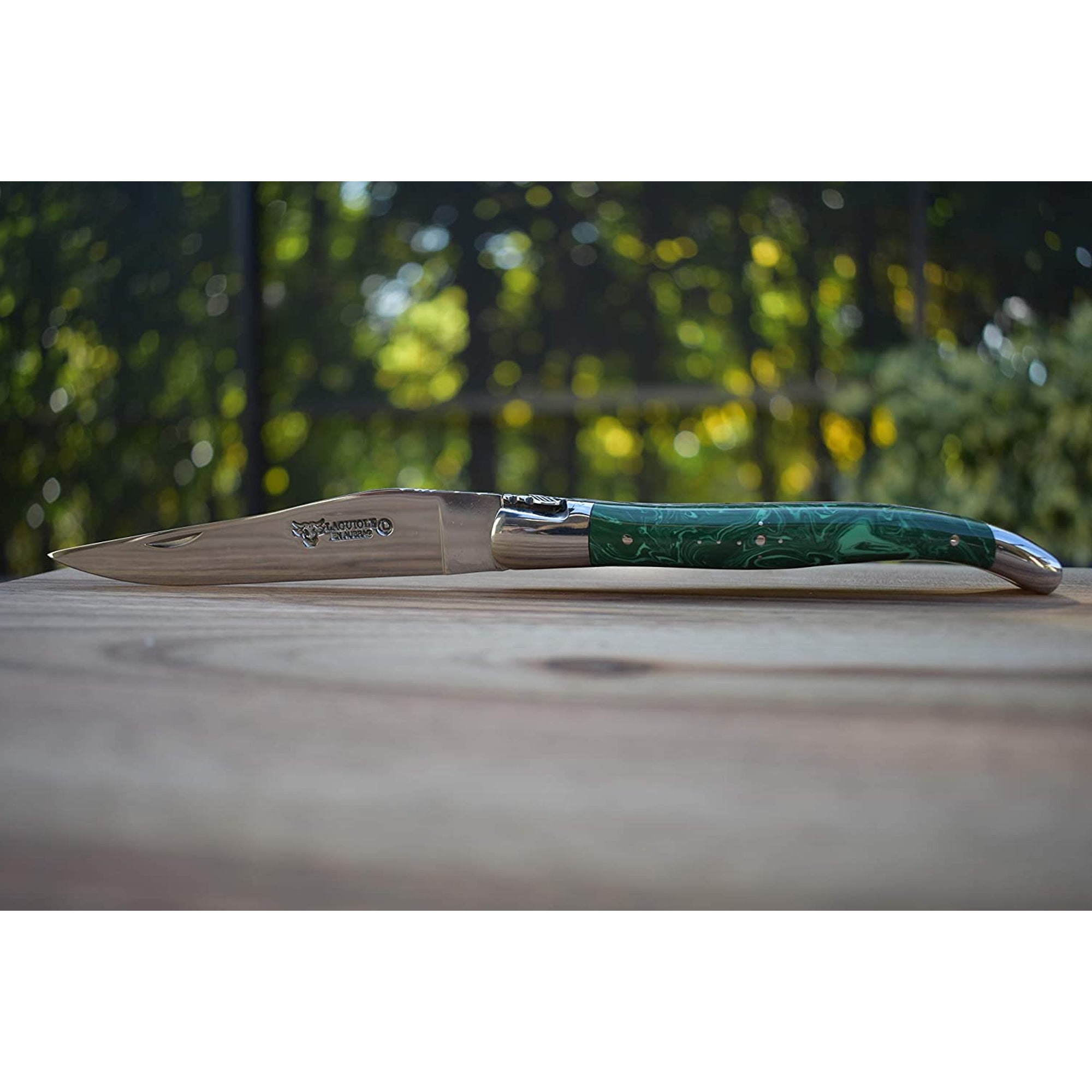 Laguiole en Aubrac Double-Plated Knife – Malachite Handle, 4.7″