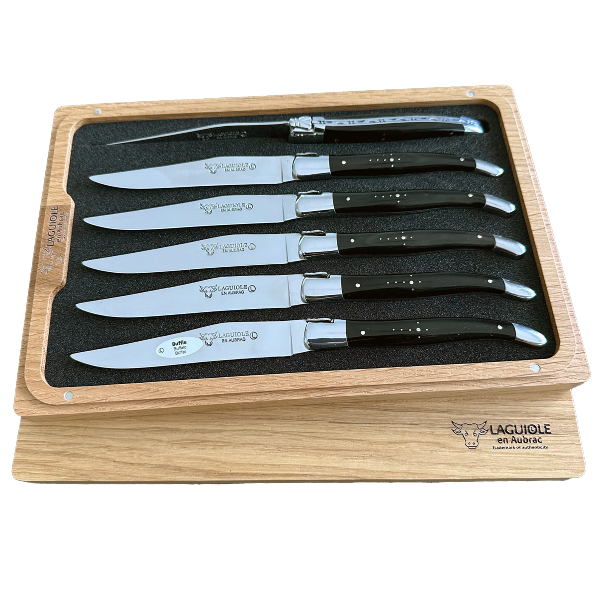 Laguiole en Aubrac Handcrafted 6-Piece Steak Knife Set with Buffalo Horn Handles