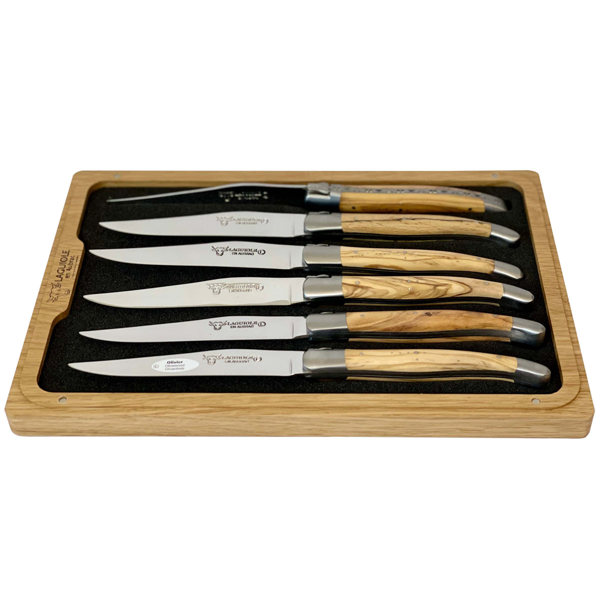 Laguiole en Aubrac Handcrafted 6-Piece Steak Knife Set with Olivewood Handles