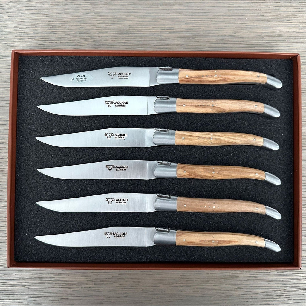 Laguiole en Aubrac Luxury Steak/Table Knives 6-Piece Set With Olive Wood Handle