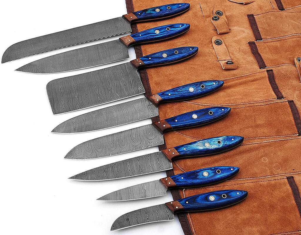 Masterpiece Custom Handmade Damascus Kitchen Knife Set | Twisted Pattern Blades & Exotic Wood Handles | Elite Culinary Gift
