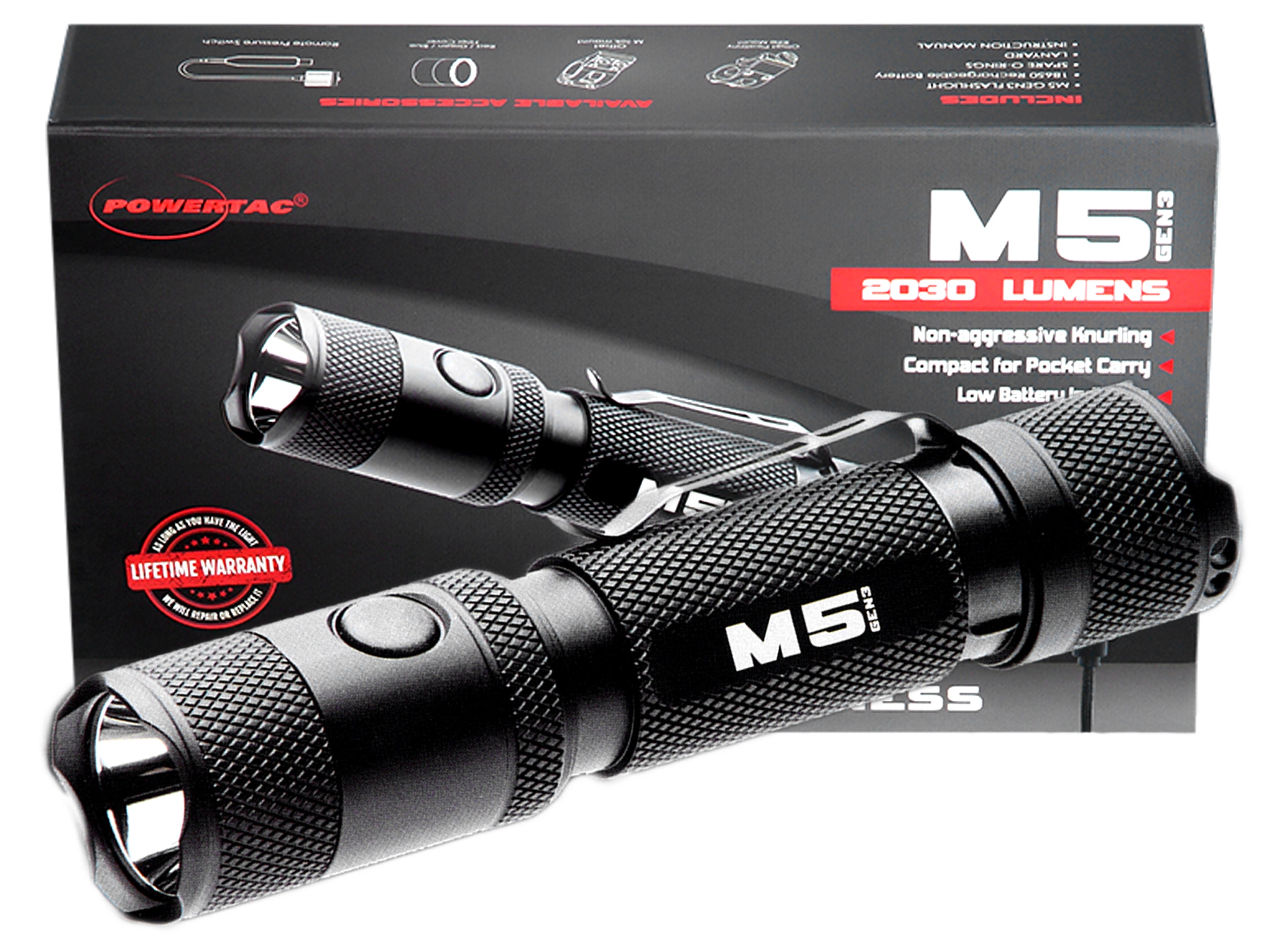 M5 Gen3 + Spare Battery Power Bundle in Hard Shell Case - 2,030 Lumen EDC Flashlight