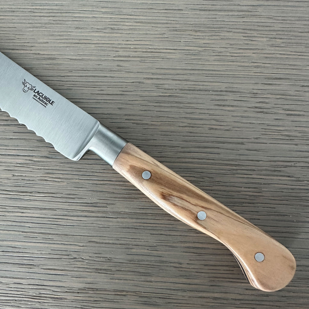 Laguiole en Aubrac Classic Forged Bread Knife With Olive Wood Handle, 8-in